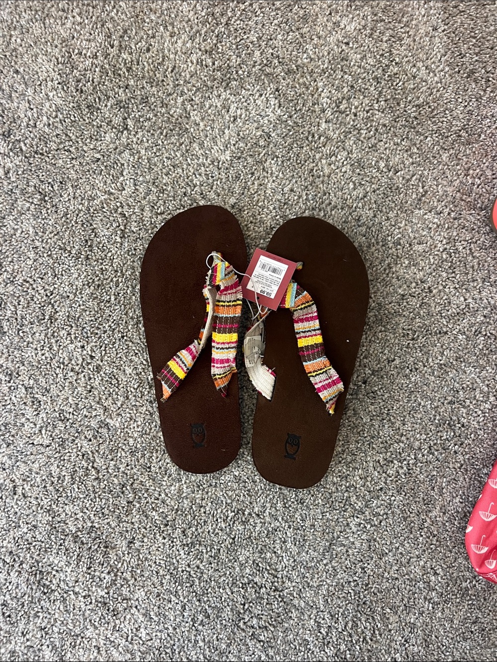 Striped Fabric Strap Brown Flip Flops